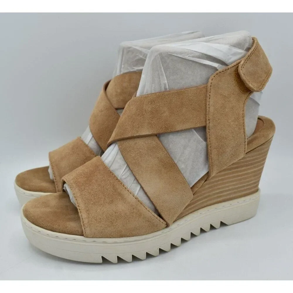 Sofft Womens Size 11 Uxley Desert‎ Suede Platform Wedge Open Toe Sandals Shoes